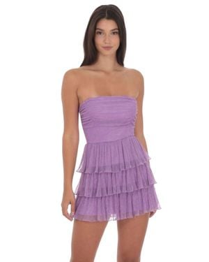 Loly In The Sky Shimmer Pleated Ruffle Dress - Purple
