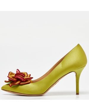 Charlotte Olympia Satin Flower Detail Pointed Toe Pumps - Green