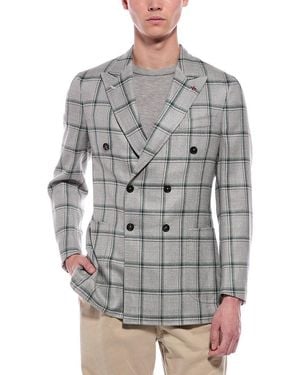 Isaia Domenico Double-Breasted Wool, Silk & Linen-Blend Sport Jacket - Gray