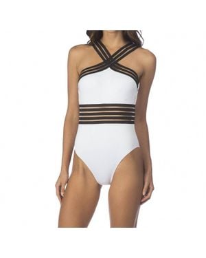 Kenneth Cole High Neck One Piece Swimsuit - White