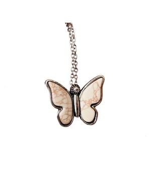 Boho Ranch Butterfly Stone Pendant Choker Necklace - White