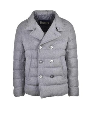 Herno Quilted Double-Breasted Cashmere-Blend Parka - Gray