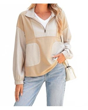 Shewin Striped Zip Pullover Top - Green