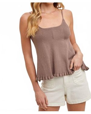Bluivy Ruffled Hem Ribbed Cami With Adjustable Strap - Brown