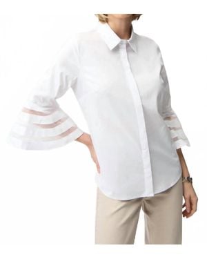 Joseph Ribkoff Stretch Poplin Organza Quarter Bell Sleeve Top - White