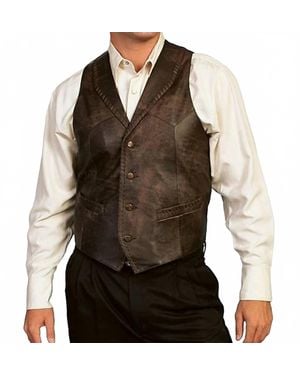 Scully Whip Stitch Leather Lapel Vest - Brown