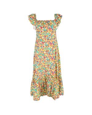RIXO London June Ruffled Printed Midi Dress - Yellow