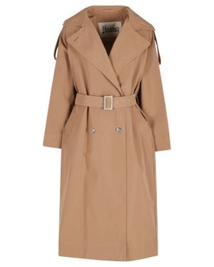Herno Camel Long Trench Belted Double-Breasted Cotton Trench Coat - Brown