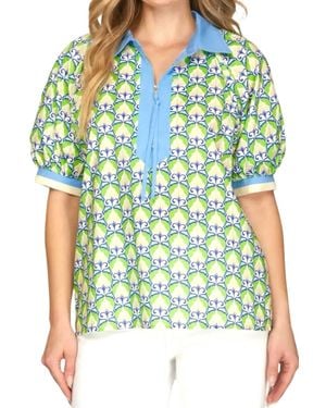 Style USA Printed Half Zip Top - Green