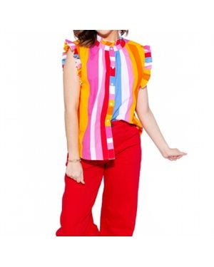 Thml Color Pop Stripe Flutter Sleeve Top - Red