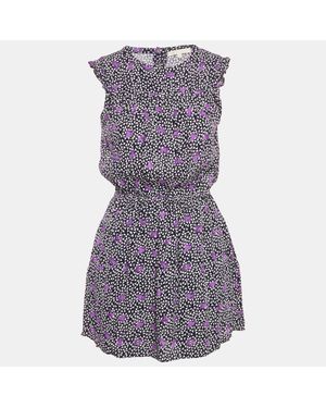 Maje Floral Print Crepe Pensées Marine Parme Mini Dress - Blue