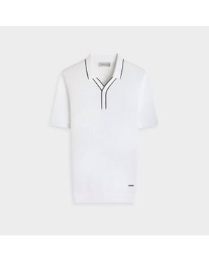 Bugatchi Waffle Knit Johnny Collar Short-Sleeve Sweater - White