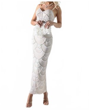 BELL & BARNETT Teresa Pearl Sequin Midi Dress - White