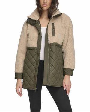 Andrew Marc Sherpa Trim Longline Quilted Jacket - Natural