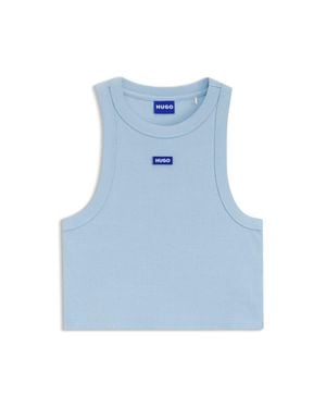 HUGO Cropped Stretch-Cotton Tank Top With Logo Label - Blue