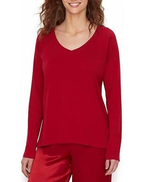 PJ Harlow Frankie V Rib Long-Sleeve Top - Red
