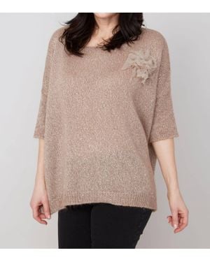 Renuar Flower Applique Sweater - Natural