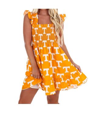Stewart Simmons College Of Tennessee Poplin Smocked Mini Dress - Orange