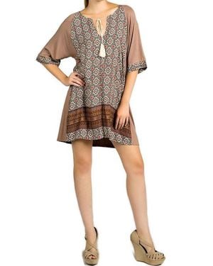 Kori Mixed Print Tassel Tie Dress - Natural