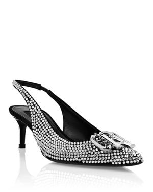 Philipp Plein Strass Low Plein Heels Slingback Gothic Plein - Black