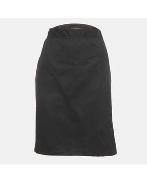 Versace Embroidered Trim Silk Blend Pencil Skirt - Black