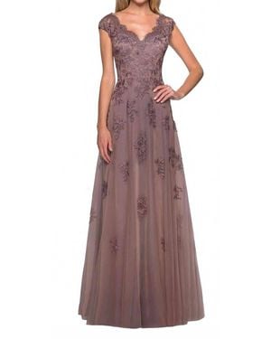 La Femme Lace Evening Dress - Purple