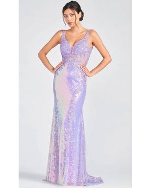 Colette for Mon Cheri Iridescent Sequins Fit And Flare Gown - White