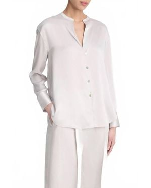 Vince Silk Band V-Neck Collar Blouse - White
