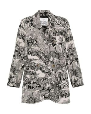 Vivienne Westwood Double-Breasted Cream Coat With Prints - Gray