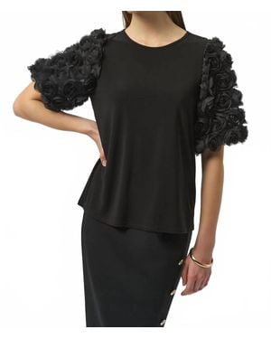 Joseph Ribkoff Rosette Embroidered Sleeves Top - Black