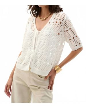 Joseph Ribkoff Open Knit Short Sleeves Cardigan - White