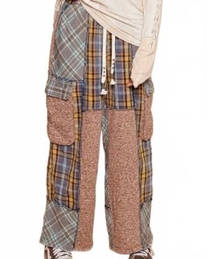 Pol Mixed Plaid Wide-Leg Pants - Brown