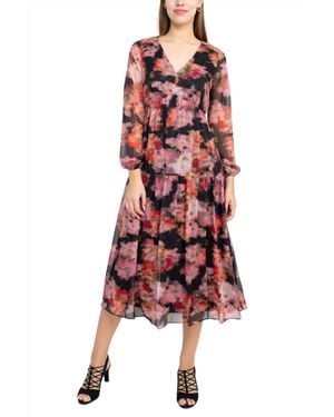 Adrianna Papell Floral Print Empire Waist Tiered Chiffon Dress