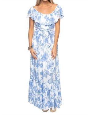 BuddyLove Heather Tea Party Off Shoulder Dress - Blue