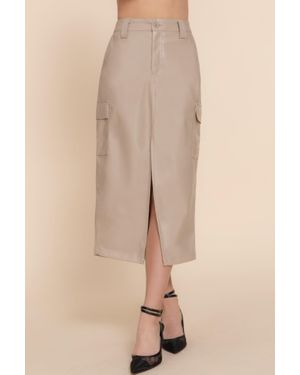 TRUEDAMES Faux Leather Midi Cargo Skirt - Natural