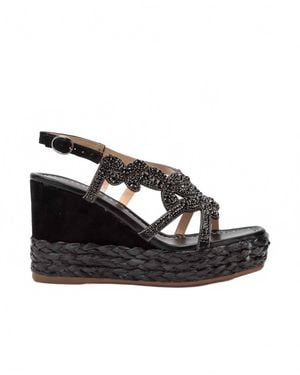 Alma En Pena. Malaquita Wedge Sandals - Black