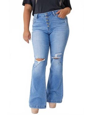 Kancan Distressed Flare Jeans - Blue