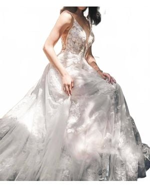 Madison James Deep Plunging A-Line Wedding Gown - Gray