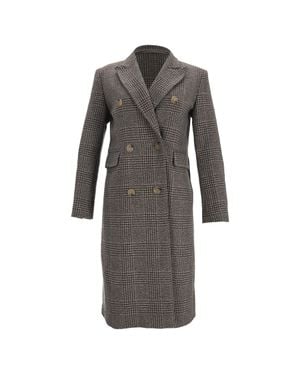 Sandro Sandro Houndstooth Print Long Coat Wool - Gray