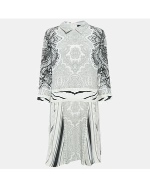 Roberto Cavalli Printed Crepe Short Dress - Gray