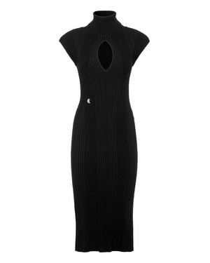 Philipp Plein Padded Shoulder Knit Midi Dress - Black