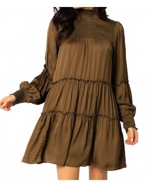 Olivaceous Meg Mockneck Babydoll Dress - Brown