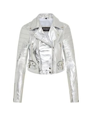 TruClothing Real Leather Short Cropped Length Brando Style Biker Jacket - Gray