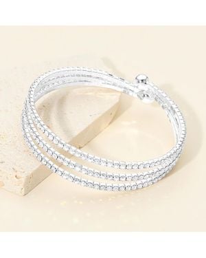 Fashnzfab 3Rows Split Layered Rhinestone Cuff Bracelet - Natural
