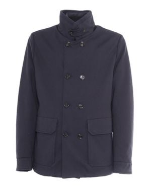 Moorer Bas-Tz Dark Double-Breasted High-Collar Jacket - Blue