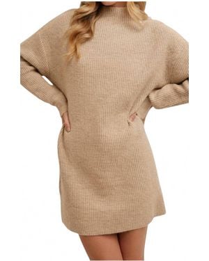 Bluivy Mock Neck Knit Sweater Mini Dress - Natural