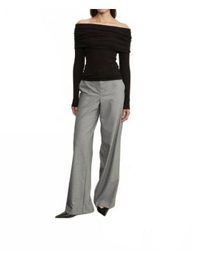 Enza Costa Silk Rib Long Sleeve Off-Shoulder Top - Black
