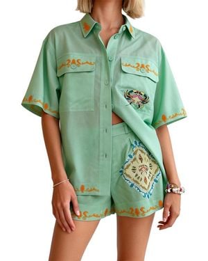Esea Amina Glam Shirt & Short Set - Green