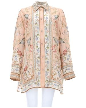 Zimmermann Roselight Floral Bird Silk Blouse - Natural