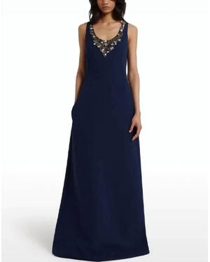 Safiyaa Mariam V-Neck Aline Gown With Embellishment - Blue